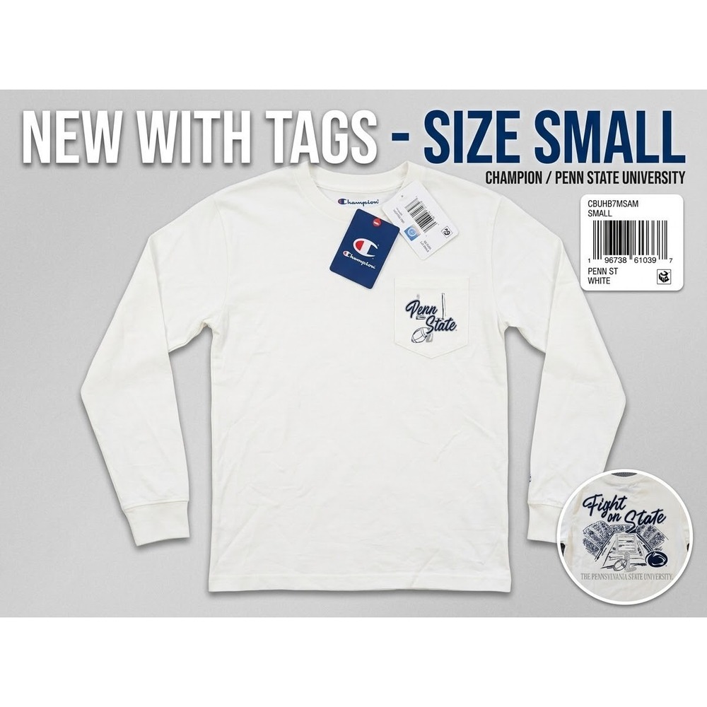 Penn State Nittany Lions Champion Long Sleeve Shirt Pocket Tee White Small New